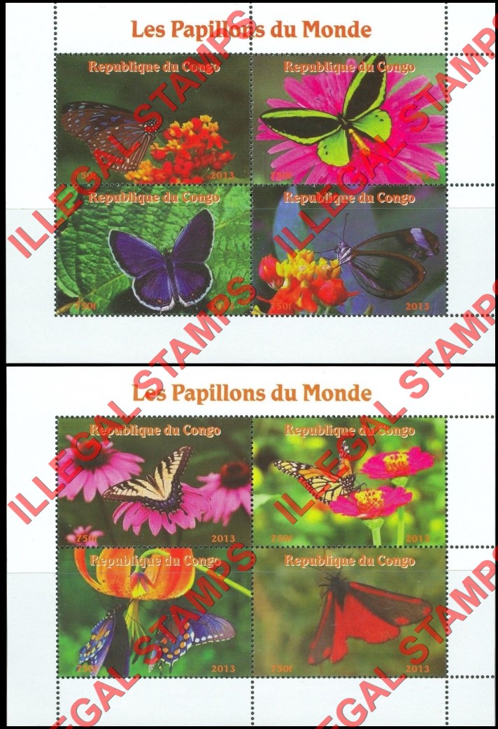 Congo Republic 2013 Butterflies Illegal Stamp Souvenir Sheets of 4 with White Background (Part 1) Congo Republic 2013 Butterflies Illegal Stamp Souvenir Sheets of 4 with White Background (Part 1)
